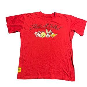 Looney Tunes T-Shirt Graphic That All Folks Red Men's Adult Size L